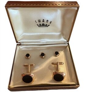 SWANK 1970s Gold and Black Cuff Links Set